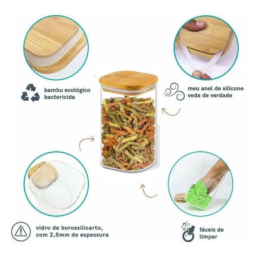 Porta Mantimentos Quadrado Em Vidro Borossilicato Mimo Style 1,5l - 3