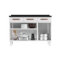 Balcão de Cozinha  Mirage New 3 Portas e 3 Gavetas c/ Tampo 120cm Branco/Preto - Telasul - 3