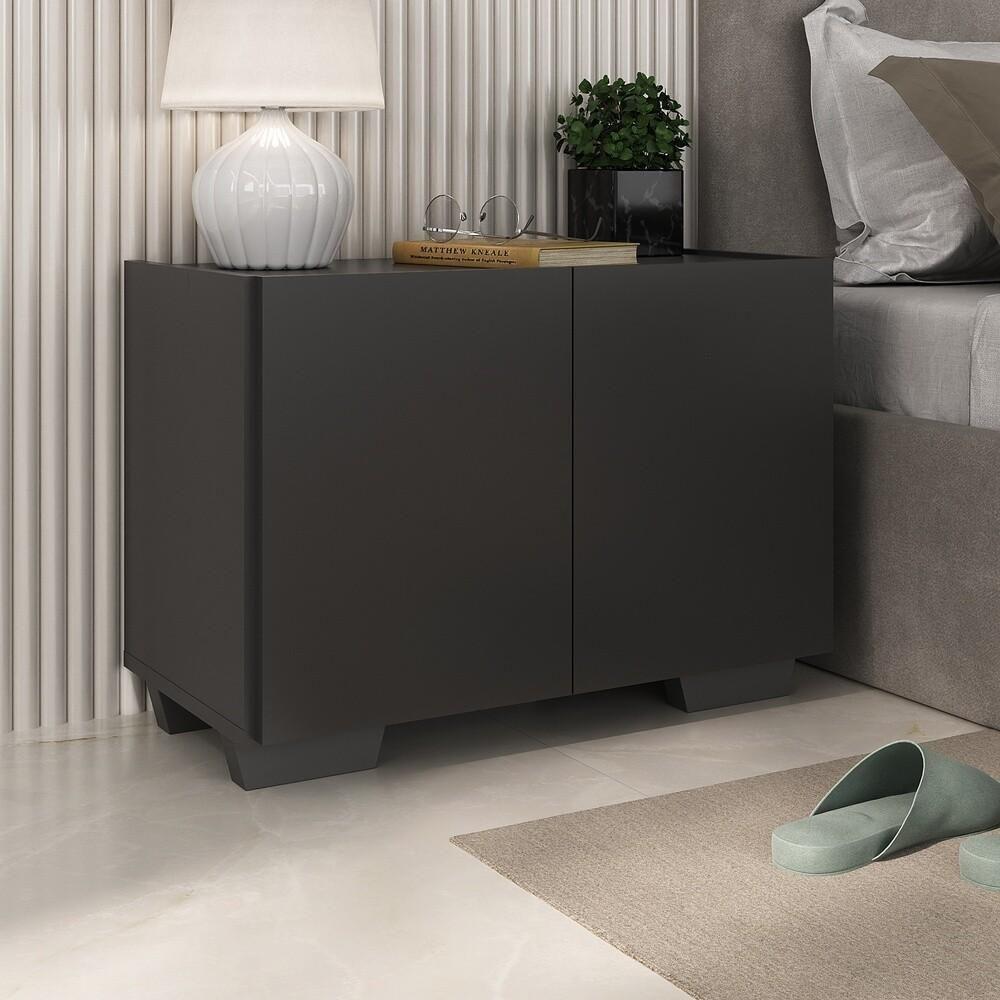 Kit 2 Mesas De Cabeceira 2 Portas E Pés Multimóveis Mp4139 Preto Preto - 4