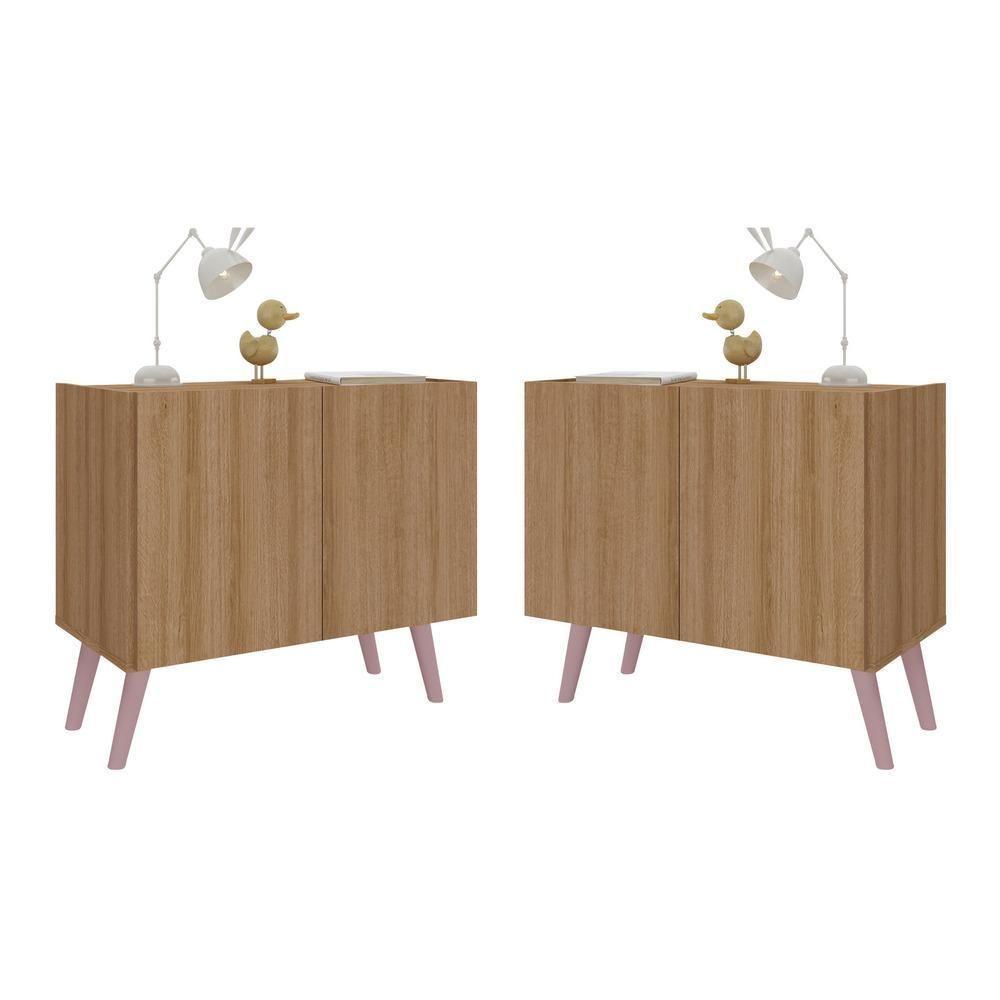 Kit 2 Mesas De Cabeceira Retrô 2 Portas Multimóveis Mp4138 Rustic/rosa Rustic/rosa - 1