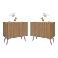 Kit 2 Mesas De Cabeceira Retrô 2 Portas Multimóveis Mp4138 Rustic/rosa Rustic/rosa - 1