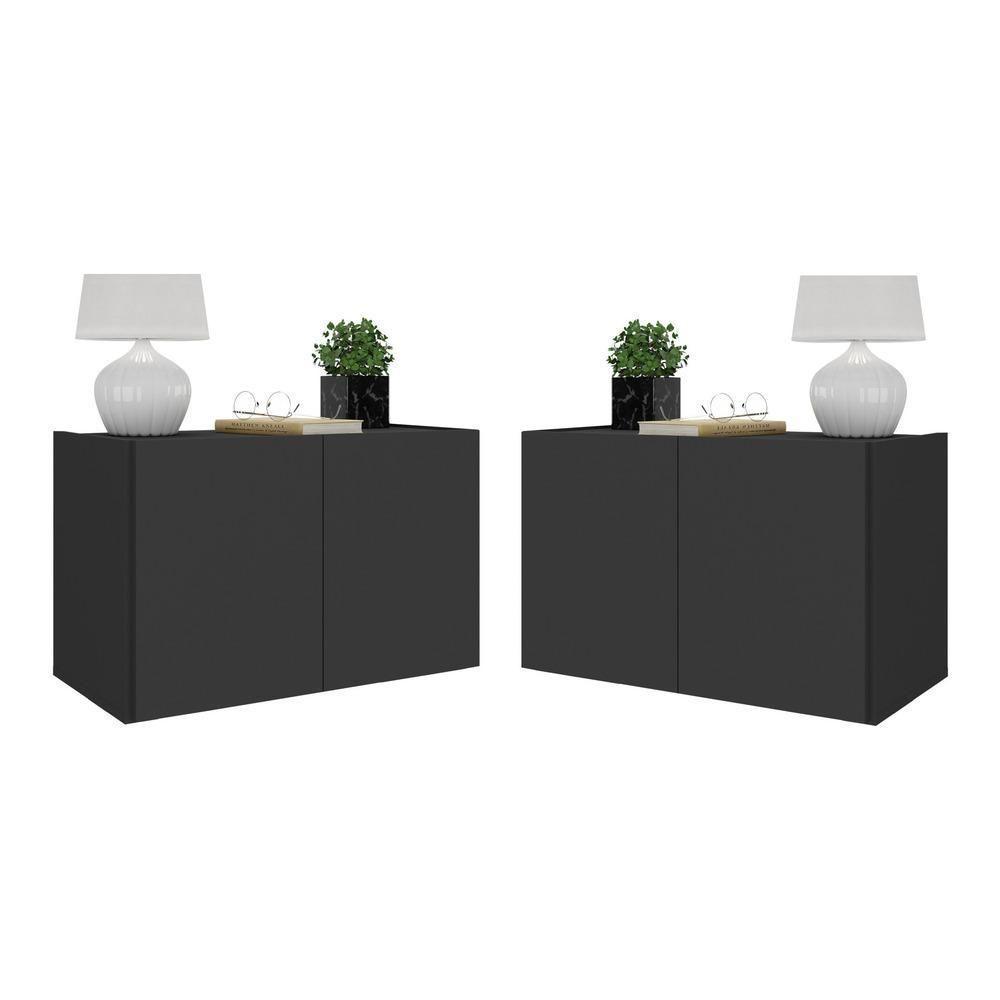 Kit 2 Mesas De Cabeceira Suspensas 2 Portas Multimóveis Mp4137 Preto Preto - 1
