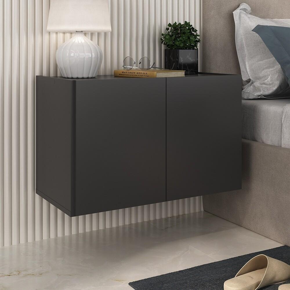 Kit 2 Mesas De Cabeceira Suspensas 2 Portas Multimóveis Mp4137 Preto Preto - 4