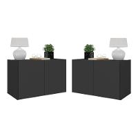 Kit 2 Mesas De Cabeceira Suspensas 2 Portas Multimóveis Mp4137 Preto Preto - 1