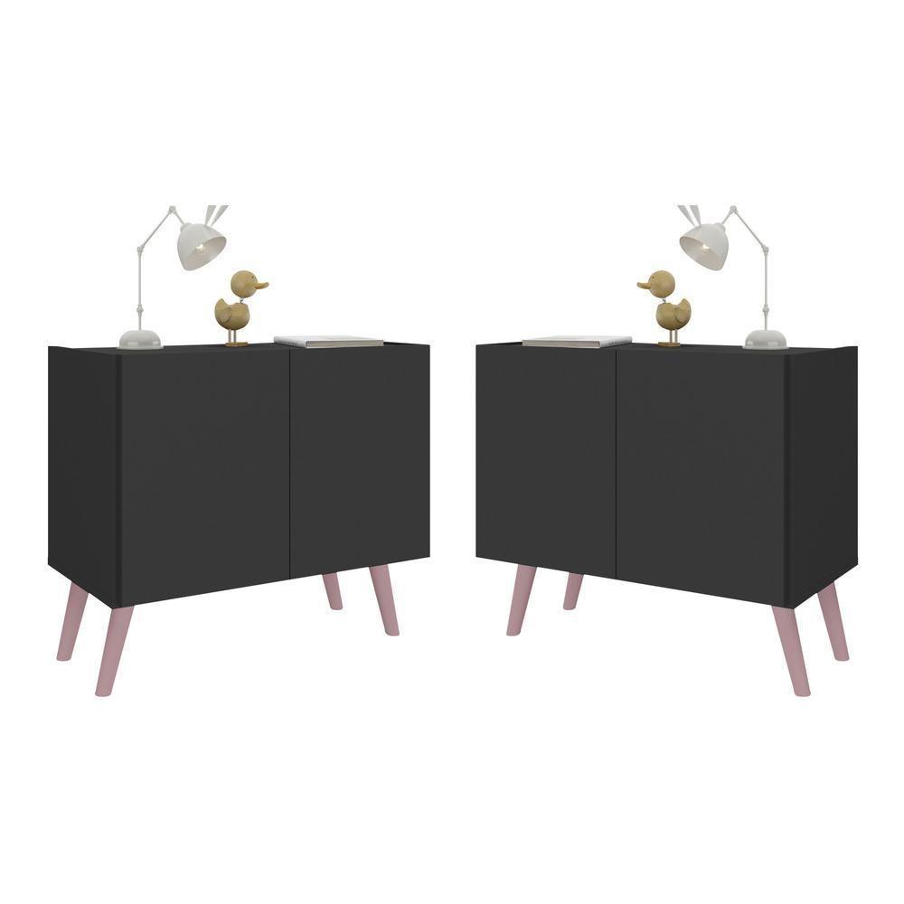 Kit 2 Mesas De Cabeceira Retrô 2 Portas Multimóveis Mp4138 Preto/rosa Preto/rosa - 1