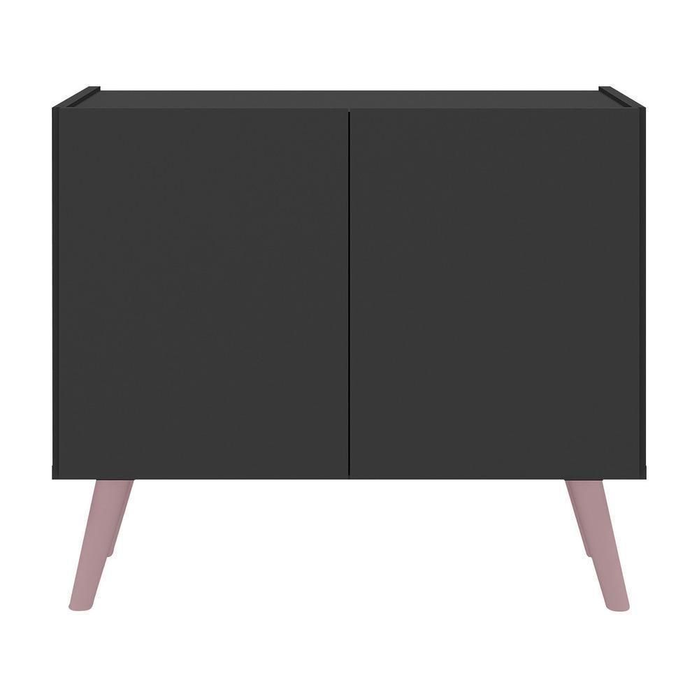 Kit 2 Mesas De Cabeceira Retrô 2 Portas Multimóveis Mp4138 Preto/rosa Preto/rosa - 2