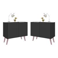 Kit 2 Mesas De Cabeceira Retrô 2 Portas Multimóveis Mp4138 Preto/rosa Preto/rosa - 1