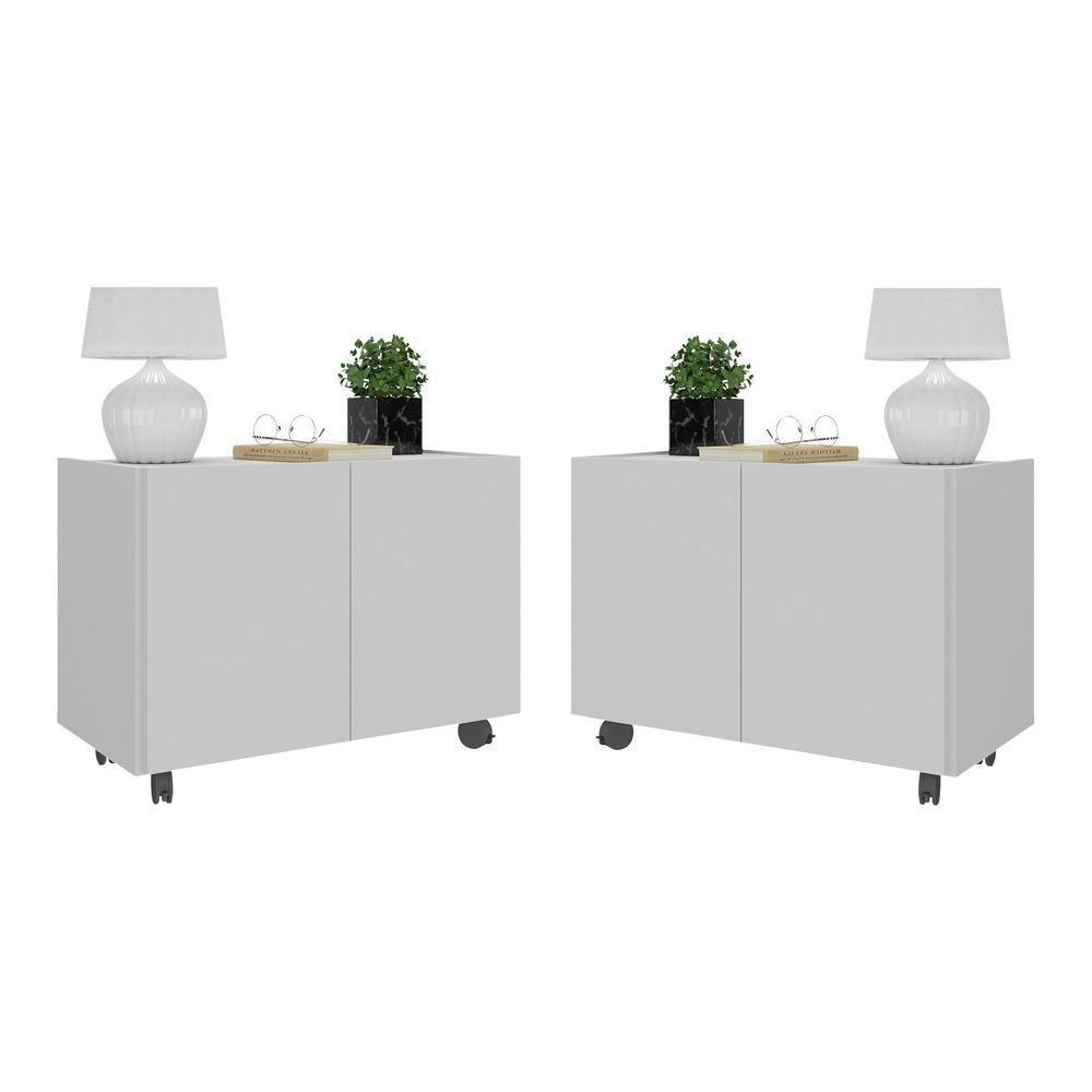 Kit 2 Mesas De Cabeceira Com Rodízios 2 Portas Multimóveis Mp4136 Branco Branco - 1