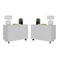Kit 2 Mesas De Cabeceira Com Rodízios 2 Portas Multimóveis Mp4136 Branco Branco - 1