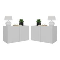 Kit 2 Mesas De Cabeceira Suspensas 2 Portas Multimóveis Mp4137 Branco Branco - 1