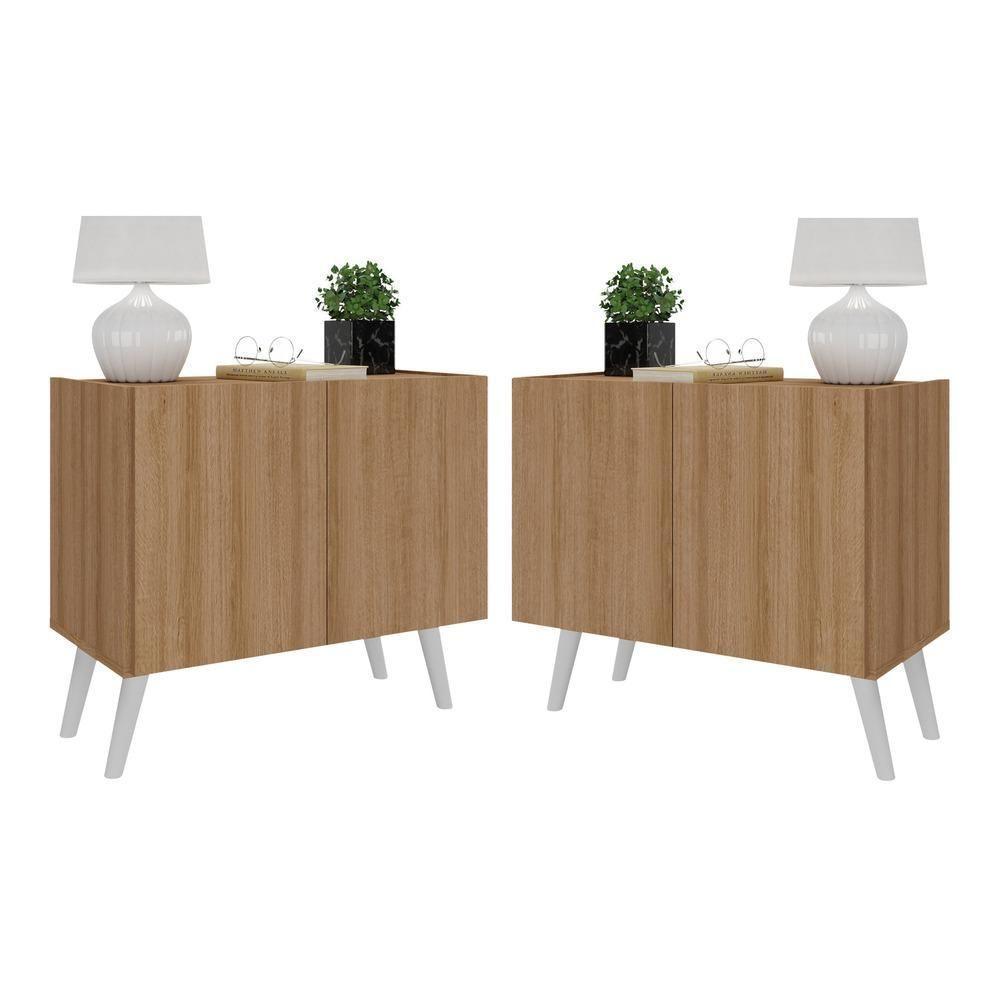 Kit 2 Mesas De Cabeceira Retrô 2 Portas Multimóveis Mp4138 Rustic/branco Rustic/branco - 1