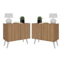 Kit 2 Mesas De Cabeceira Retrô 2 Portas Multimóveis Mp4138 Rustic/branco Rustic/branco - 1