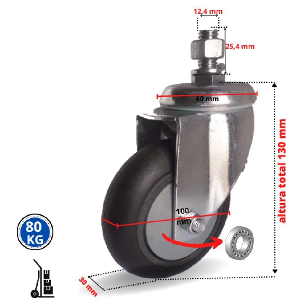2 Rodizio Giratório Para Carrinho Supermercado 4 Pol. Espiga - 2