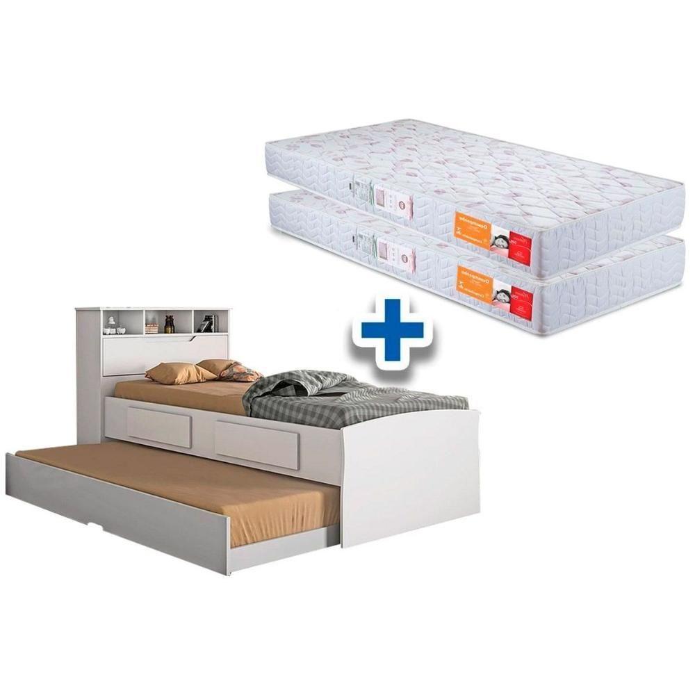 Colchão Solteiro Pérola Polar (2un) + Bicama Ravena c/ Baú Branco - 1