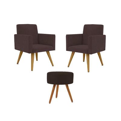 Kit 02 Poltronas Decorativas Pés Palito + 1 Puff Cor:marrom