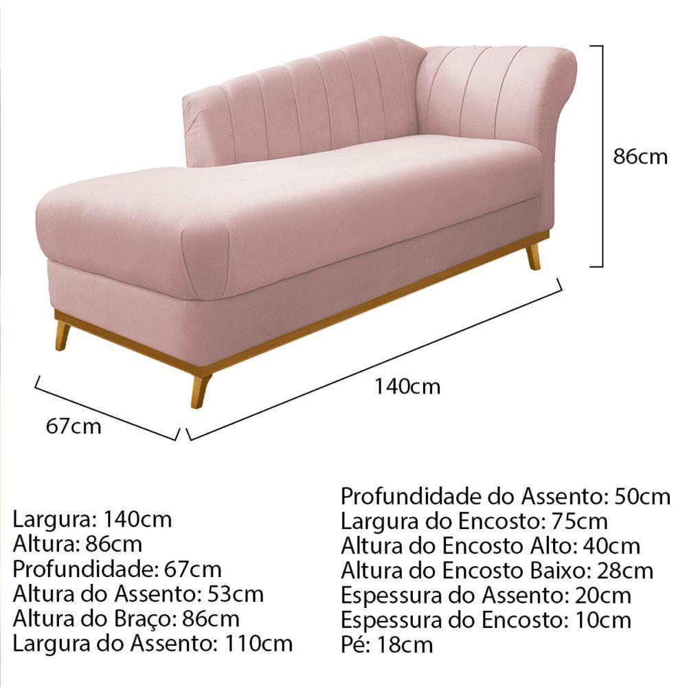 Kit Diva Recamier Vanessa 140cm Lado Esquerdo E 01 Poltrona Laura Suede Cor Rosê - 5