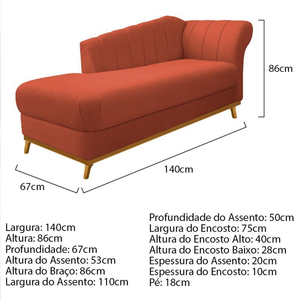 Kit Diva Recamier Vanessa 140cm Lado Esquerdo E 01 Poltrona Laura Suede Cor Terracota - 8