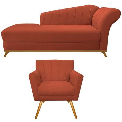 Kit Diva Recamier Vanessa 140cm Lado Esquerdo E 01 Poltrona Laura Suede Cor Terracota
