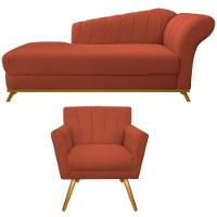 Kit Diva Recamier Vanessa 140cm Lado Esquerdo E 01 Poltrona Laura Suede Cor Terracota - 1