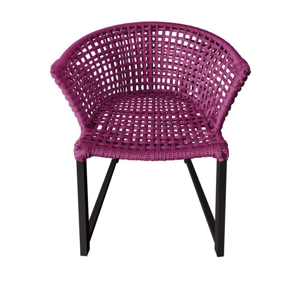 Kit 4 Cadeiras Salinas Corda Náutica Base Em Alumínio Preto-rosa - Cor: Rosa - 5