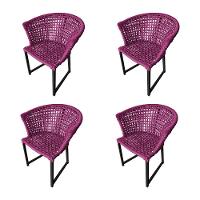 Kit 4 Cadeiras Salinas Corda Náutica Base Em Alumínio Preto-rosa - Cor: Rosa - 1