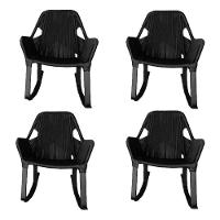 Kit 4 Cadeiras De Balanço Athenas Corda Náutica Base Em Alumínio Preto-preto - Cor: Preto - 1