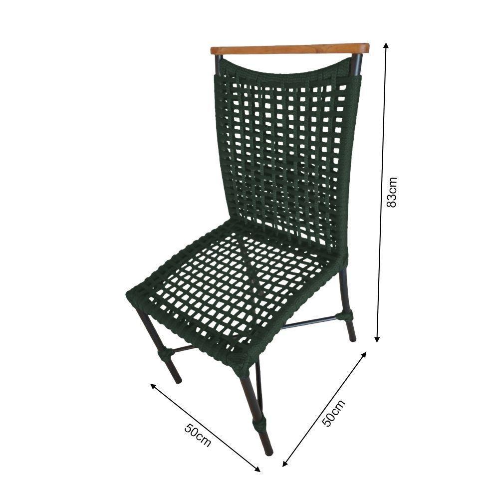 Kit 6 Cadeiras Anne Corda Náutica Detalhe Em Madeira Base Alumínio Preto-verde Musgo - Cor: Verde - 2