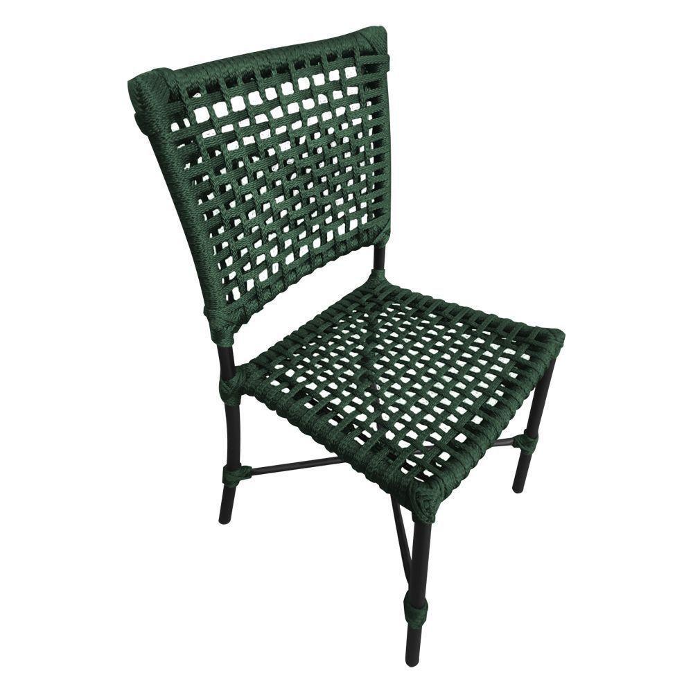 Kit 4 Cadeiras Roma Corda Náutica Base Em Alumínio Preto-verde Musgo - Cor: Verde - 4