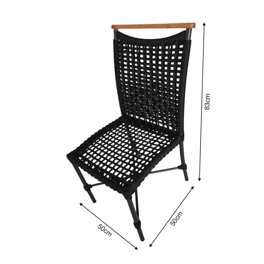 Kit 6 Cadeiras Anne Corda Náutica Detalhe Em Madeira Base Alumínio Preto-preto - Cor: Preto - 2