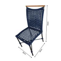 Kit 6 Cadeiras Anne Corda Náutica Detalhe Em Madeira Base Alumínio Preto-azul Marinho - Cor: Azul - 2