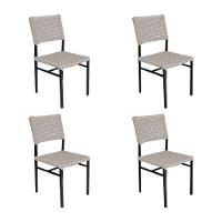 Kit 4 Cadeiras França Corda Náutica Base Em Alumínio Preto-areia - Cor: Bege - 1