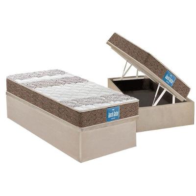 Cama Box Baú Solteiro: Colchão Ortopédico Probel D33 / EP Guarda Costas PróIntense Plus Double Face + Base CRC Suede Clean(88x188)