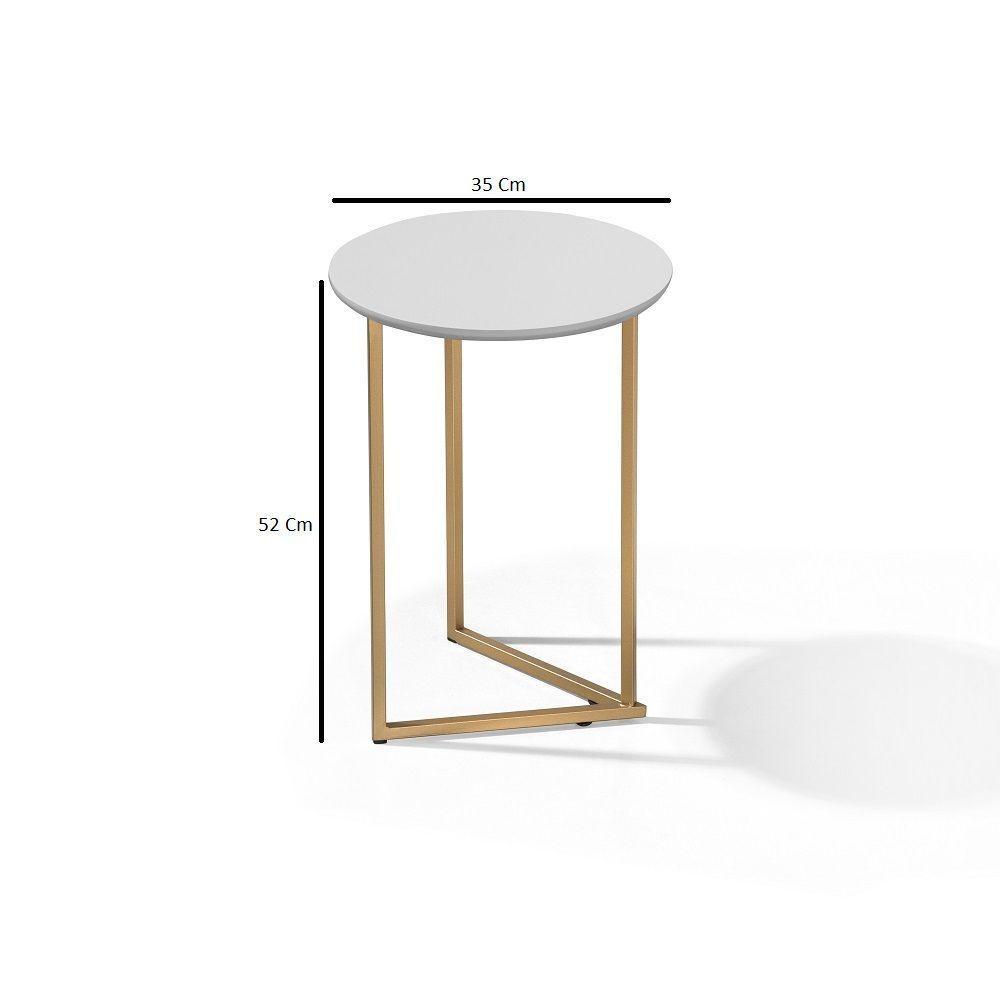 Conjunto De Mesa Lateral Jade Sala Estar Pé De Aço Dourado - 2