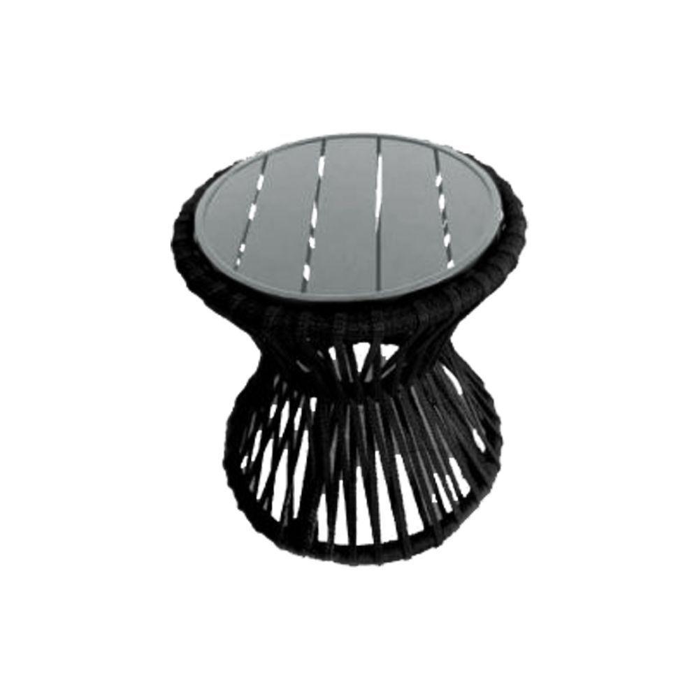 Mesa De Centro Sol Em Corda Náutica E Base Em Alumínio Cinza 70cm Preta - Cor: Preto - 1