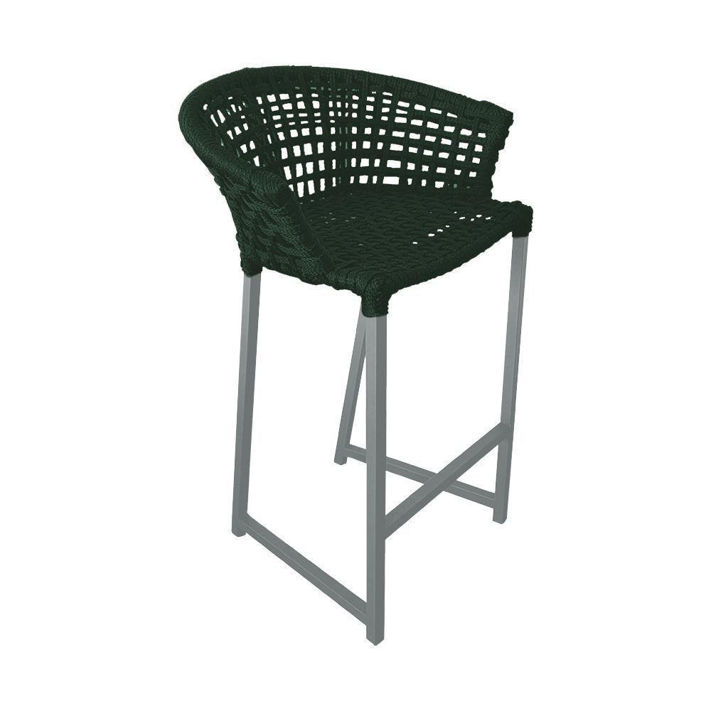 Banqueta Reis Em Corda Náutica E Base Em Alumínio Cinza Para área Gourmet Externa Verde Musgo Verde - 1