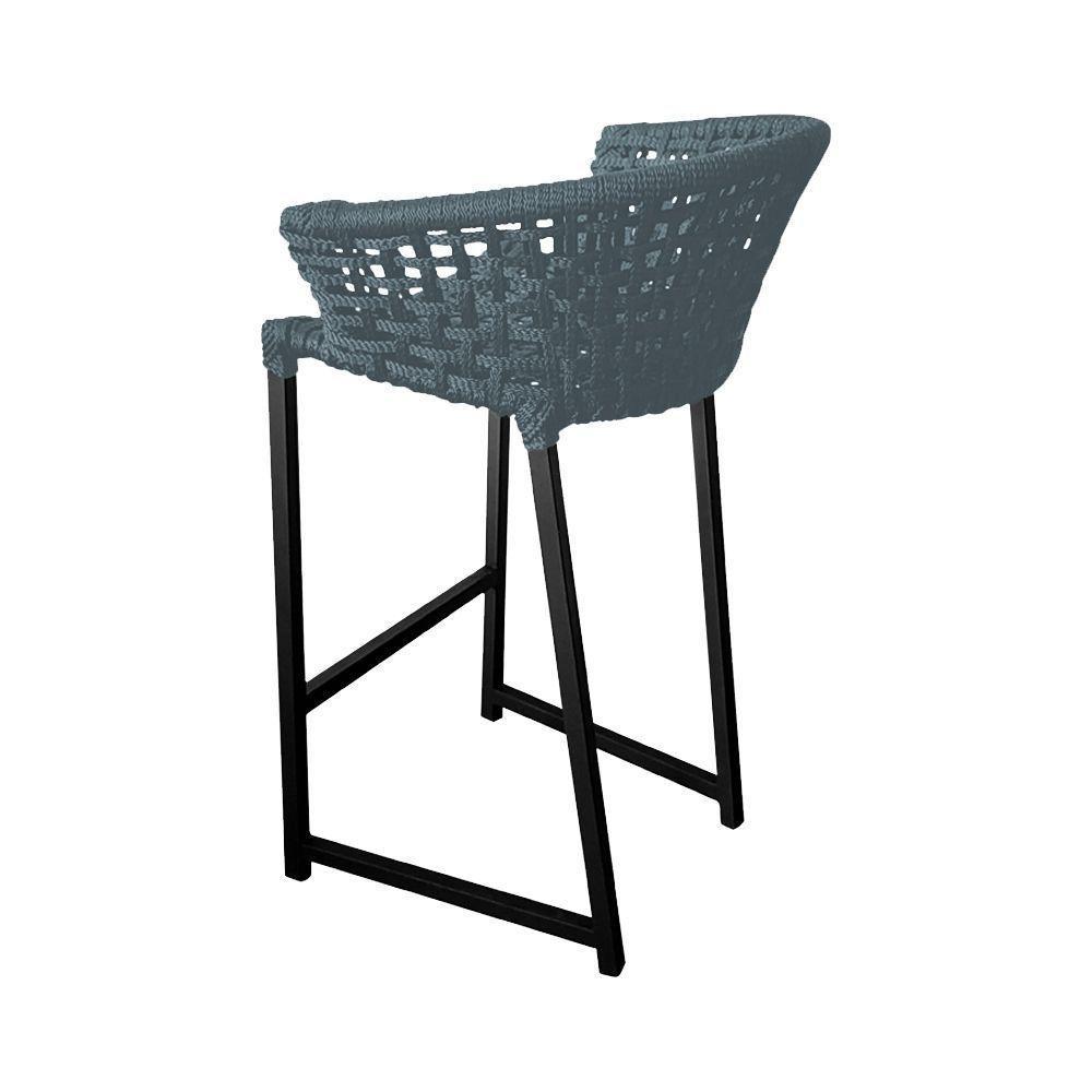 Banqueta Reis Em Corda Náutica E Base Em Alumínio Preta Para área Gourmet Externa Cinza Cinza - 4