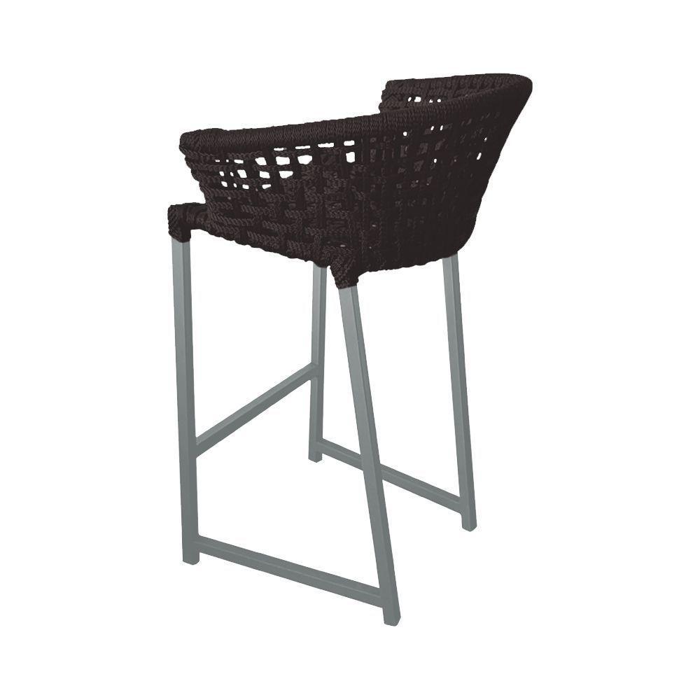 Banqueta Reis Em Corda Náutica E Base Em Alumínio Cinza Para área Gourmet Externa Marrom Marrom - 2