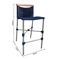 Banqueta Em Corda Náutica Base Em Alumínio Cinza Com Detalhe Em Madeira Azul Marinho Azul - 2