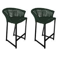 Kit 2 Banquetas Reis Em Corda Náutica E Base Em Alumínio Preta Para área Gourmet Verde Musgo Verde - 1