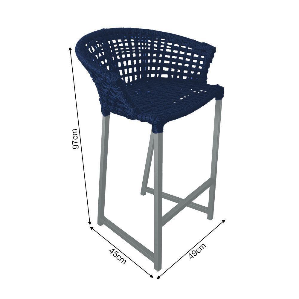 Banqueta Reis Em Corda Náutica E Base Em Alumínio Cinza Para área Gourmet Externa Azul Marinho Azul - 2