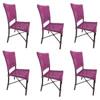 Kit 6 Cadeiras Roma Corda Náutica Base Em Alumínio Preto-rosa - Cor: Rosa - 1