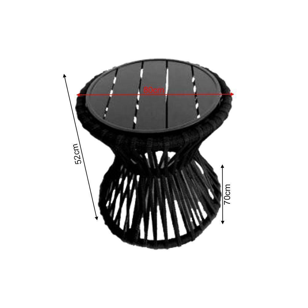 Mesa De Centro Sol Em Corda Náutica E Base Em Alumínio Preta 70cm Preta - Cor: Preto - 2