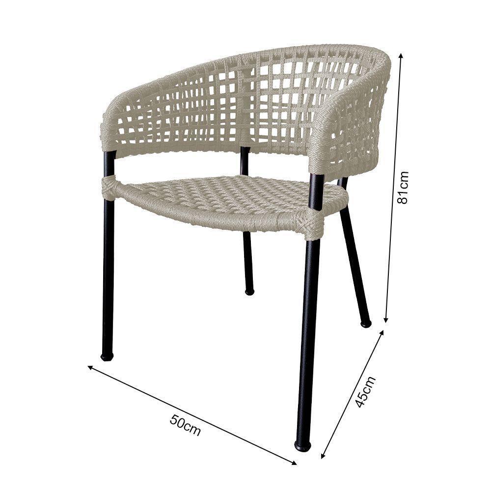 Kit 6 Cadeiras Sol Corda Náutica Base Em Alumínio Preto-areia - Cor: Bege - 2