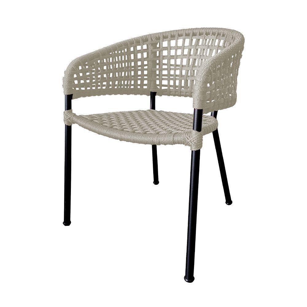 Kit 6 Cadeiras Sol Corda Náutica Base Em Alumínio Preto-areia - Cor: Bege - 3