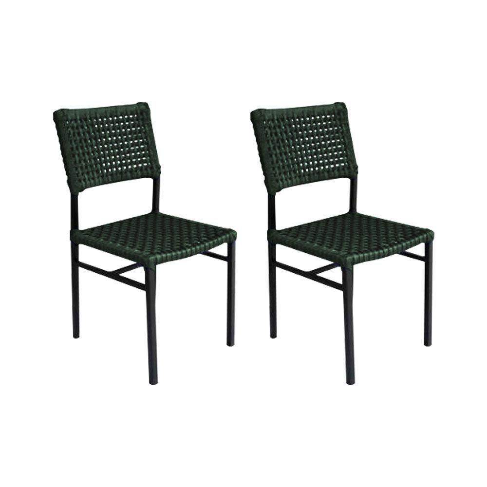 Kit 2 Cadeiras França Corda Náutica Base Em Alumínio Preto-verde Musgo - Cor: Verde - 1