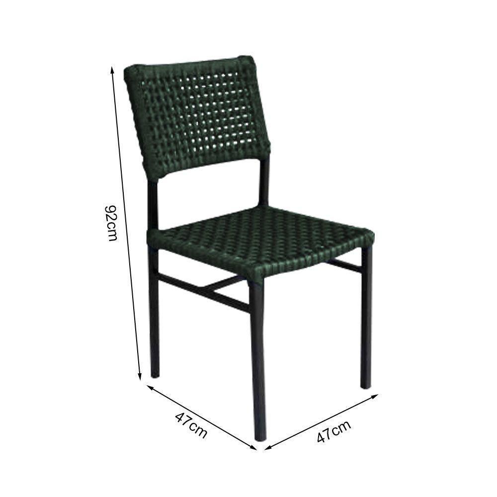 Kit 2 Cadeiras França Corda Náutica Base Em Alumínio Preto-verde Musgo - Cor: Verde - 2