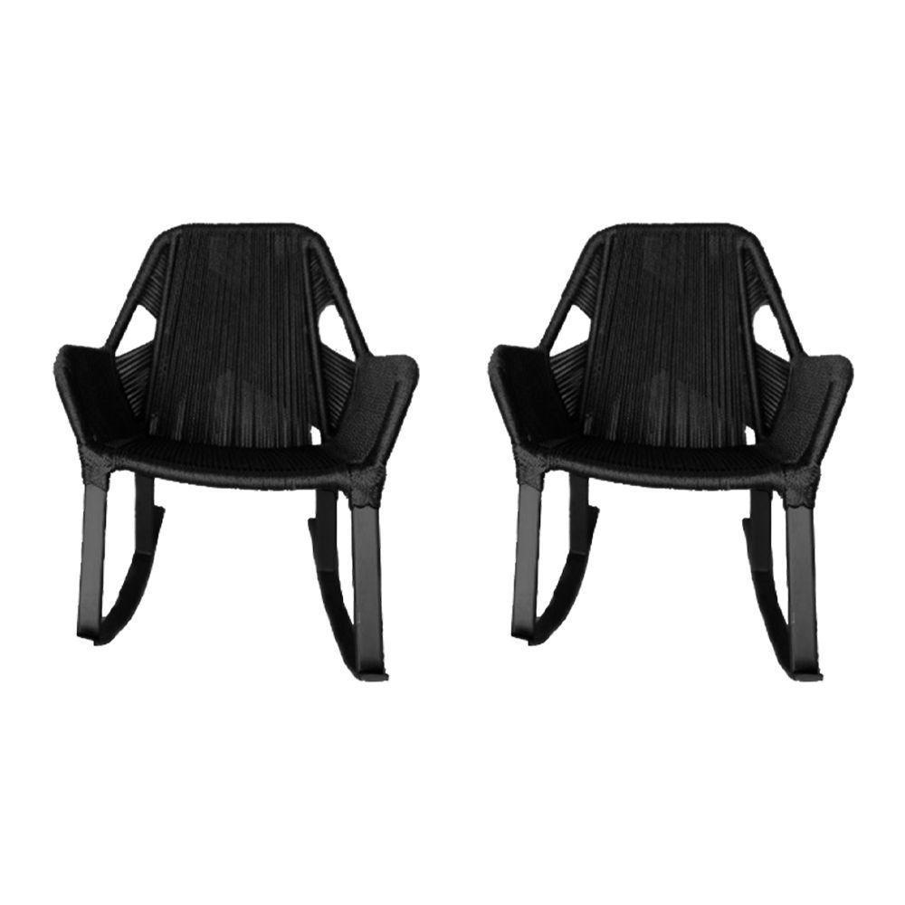 Kit 2 Cadeiras De Balanço Athenas Corda Náutica Base Em Alumínio Preto-preto - Cor: Preto - 1