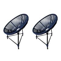 Kit 2 Cadeiras Acapulco Corda Náutica Base Em Alumínio Preto-azul Marinho - Cor: Azul - 1