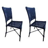 Kit 2 Cadeiras Roma Corda Náutica Base Em Alumínio Preto-azul Marinho - Cor: Azul - 1