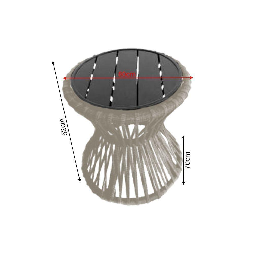 Mesa De Centro Sol Em Corda Náutica E Base Em Alumínio Preta 70cm Areia - Cor: Bege - 2